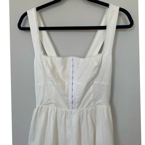 o.p.t Marina White Linen Midi Dress – Fitted Bodice w/ Lace Trim, Size 2 - Picture 5 of 11